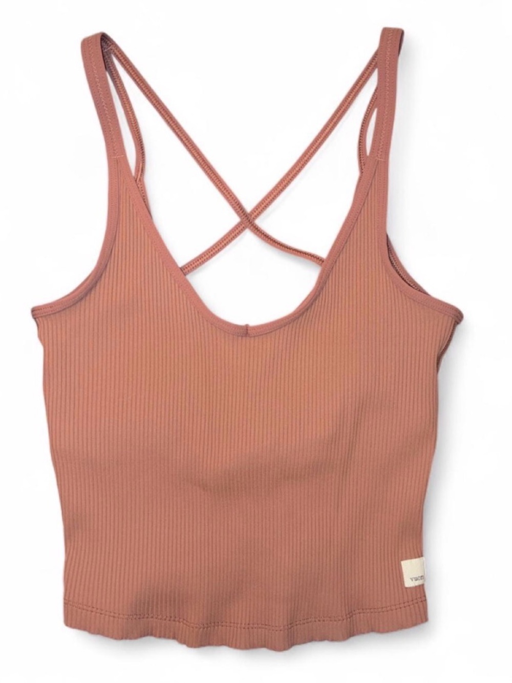 Vuori Ribbed Cross-Back Tank in Dusty Rose